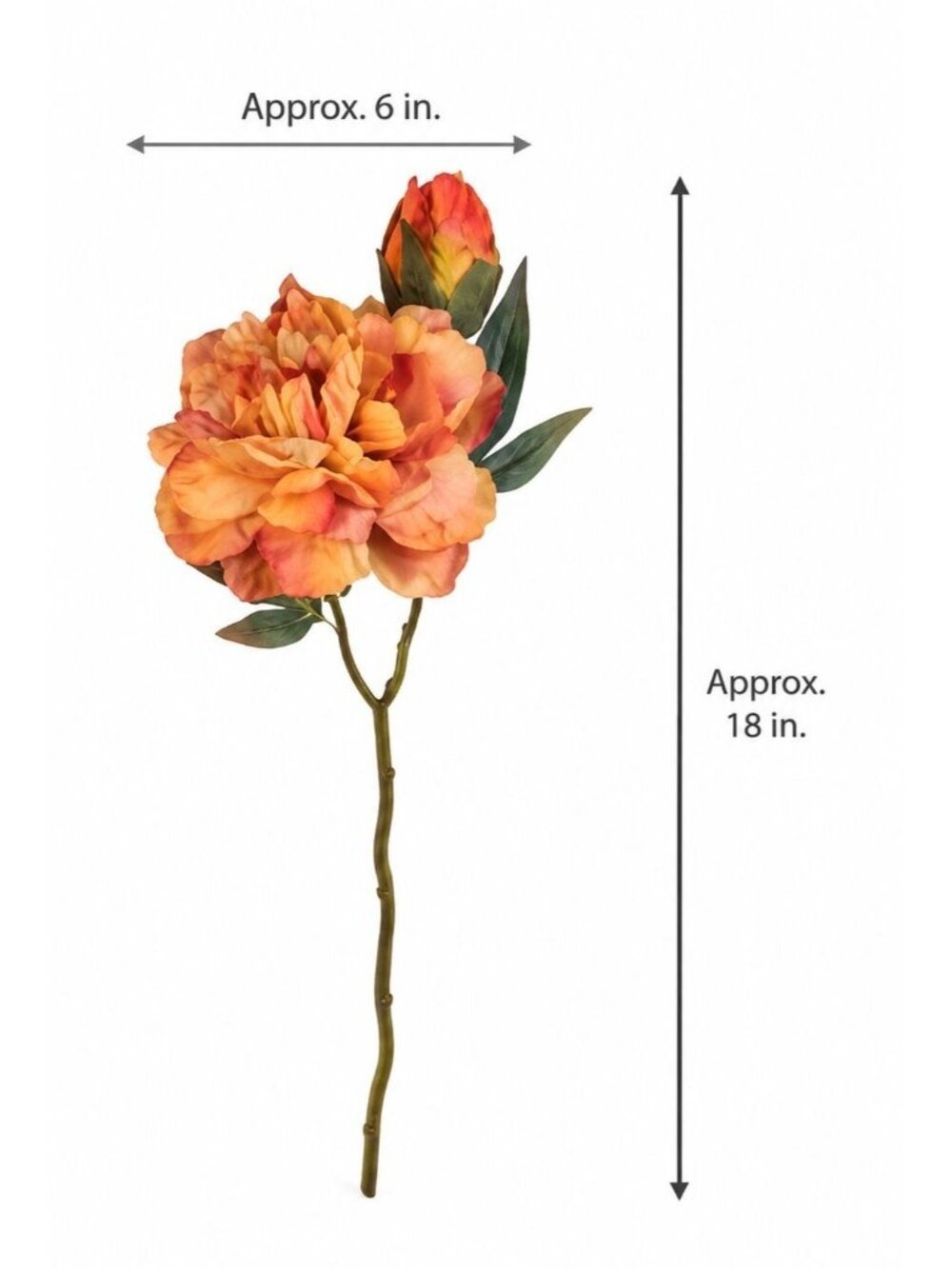 Peach Coral Faux Peony Stem 18 Inch Artificial Silk Flower 6 Inch Bloom Closed B - Picture 2 of 12
